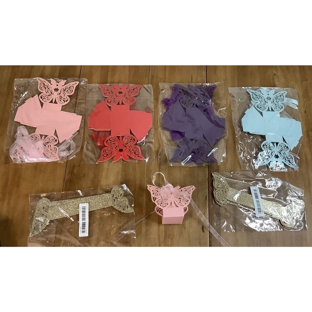 40 Butterfly Party Favor Boxes Plus 20 Glitter Gold Napkin Rings